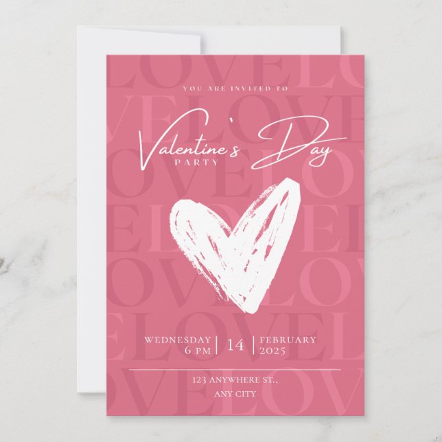 Invitación moderna de San Valentín rosa y blanco (Anverso)