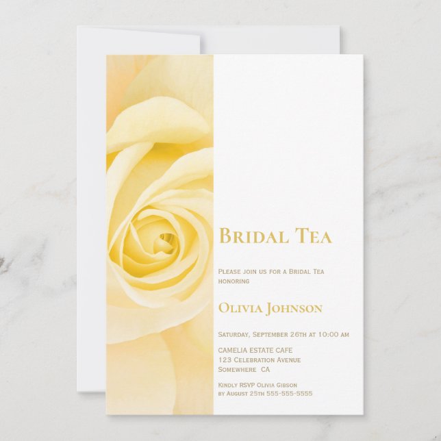 Invitación moderna de té de novia rosa amarillo (Anverso)