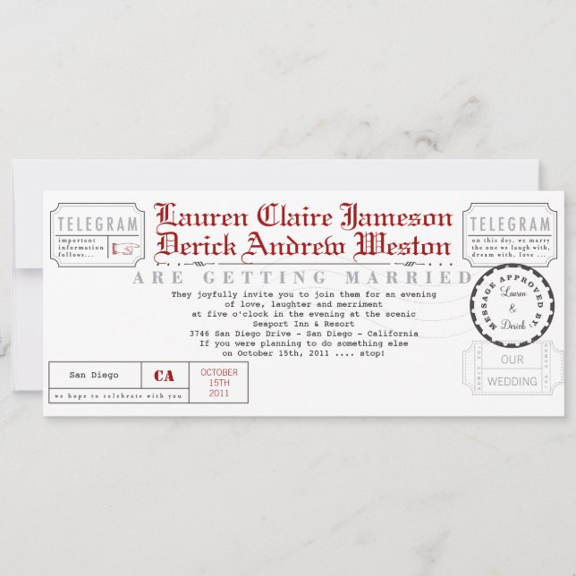 Invitación moderna de Telegram Tea Length (Anverso)