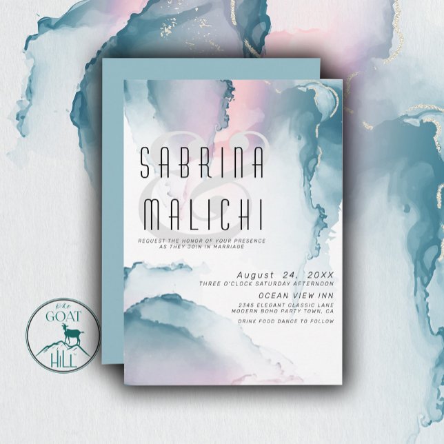 Invitación moderna de tinta fluida en teal y rosa  (Subido por el creador)