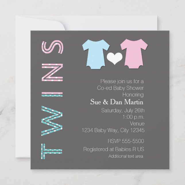 Invitación moderna de TWINS Boy y Chica Baby Showe (Anverso)