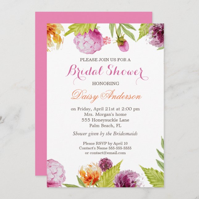 Invitación Moderna decoración floral primavera Boda ducha de  (Anverso / Reverso)