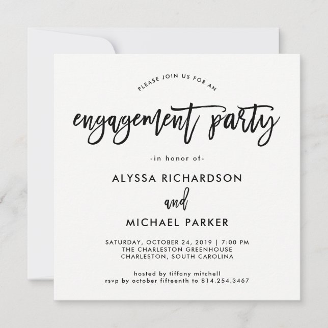 Invitación moderna del fiesta de compromiso de la (Anverso)