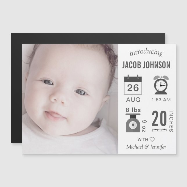Invitación moderna del nacimiento de la foto de (Anverso/Reverso)