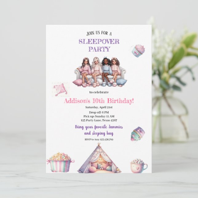 INVITACIÓN MODERNA DEL PARTIDO PAJAMAS (Anverso de pie)