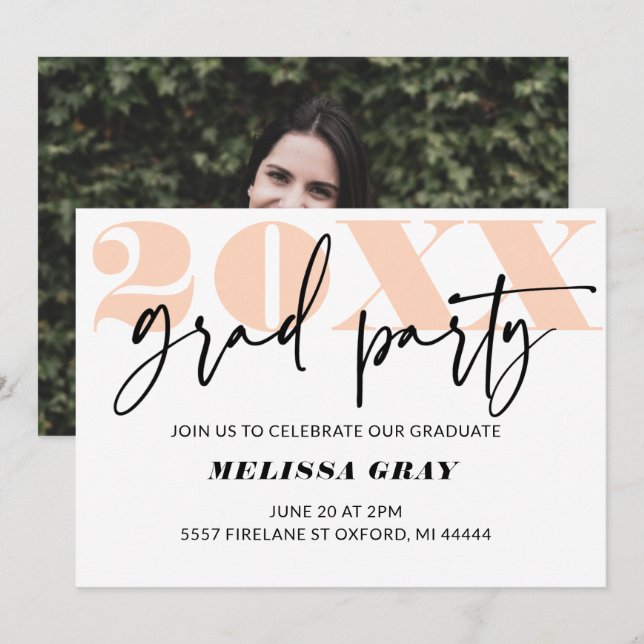 Invitación moderna del Pastel Ombre Grad Party (Anverso / Reverso)