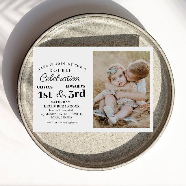 Invitación Moderna Doble Celebración Foto de cumpleaños 1ª y  (Subido por el creador)