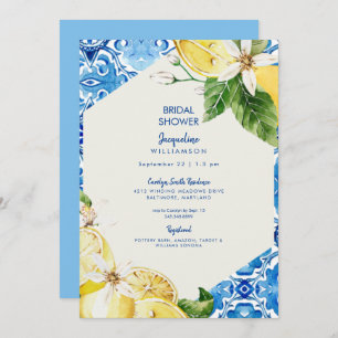 Invitación Moderna ducha azul de novia mediterránea