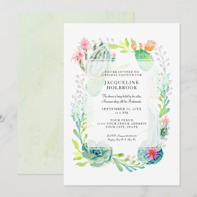Invitación Moderna Ducha Bridal Agua Desierto Cactus Arte (Anverso / Reverso)