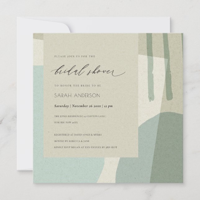 INVITACIÓN MODERNA DUCHA BRIDAL AQUÍ ARTÍSTICA AZUL ABSTRACTA (Anverso)
