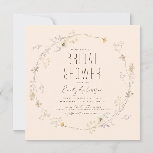 Invitación Moderna Ducha Bridal Boho Wildflower Elegante (Anverso)