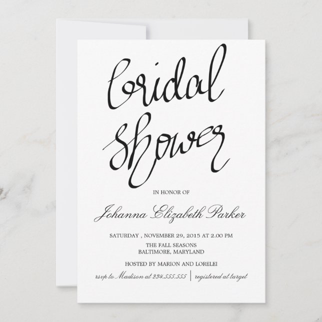 Invitación Moderna Ducha Bridal De Estilo Blanco Y Negro (Anverso)