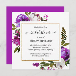 Invitación Moderna Ducha Bridal Elegante De Flor Púrpura Brid