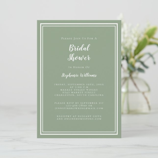 Invitación Moderna Ducha Bridal Elegante Moda Sage Verde (Anverso de pie)
