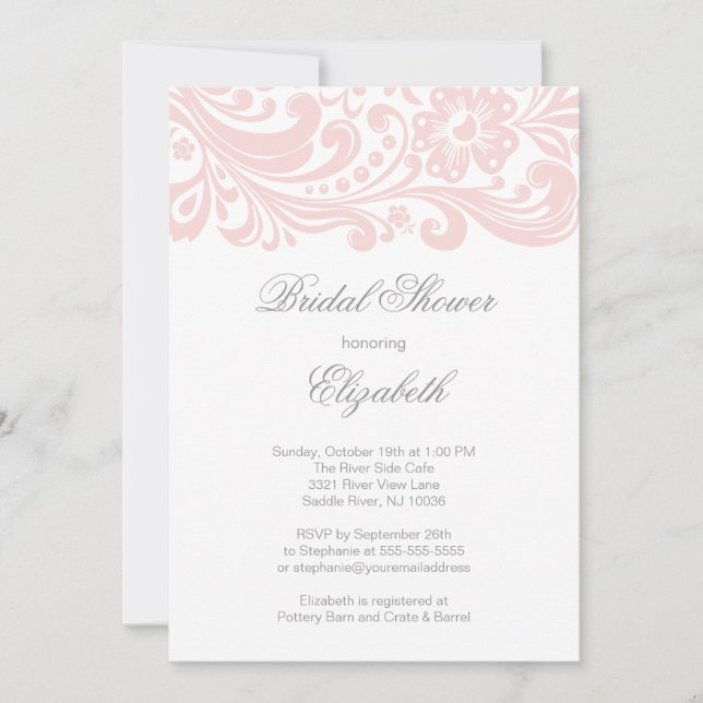 Invitación Moderna Ducha Bridal Floral Rosa Azul Rosa (Anverso)