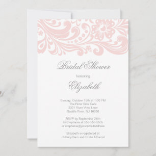 Invitación Moderna Ducha Bridal Floral Rosa Azul Rosa
