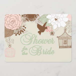 Invitación Moderna ducha de aves florales