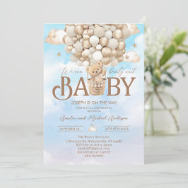 Invitación Moderna ducha de bebé acuarela con osito de peluch