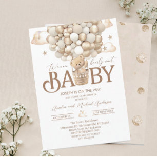 Invitación Moderna ducha de bebé acuarela con osito de peluch