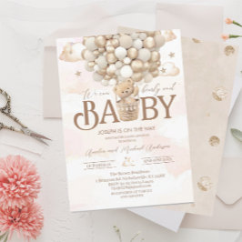 Invitación Moderna ducha de bebé acuarela con osito de peluch