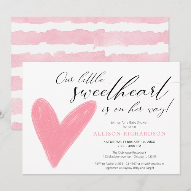 Invitación Moderna ducha de bebé chica blanco rosa San Valent (Anverso / Reverso)