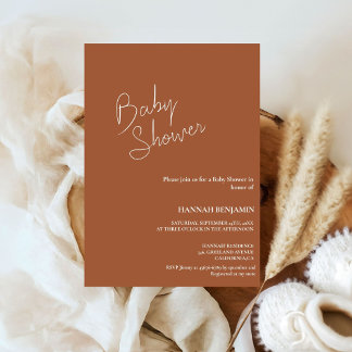 Invitación Moderna ducha de bebé de terracota escrita a mano
