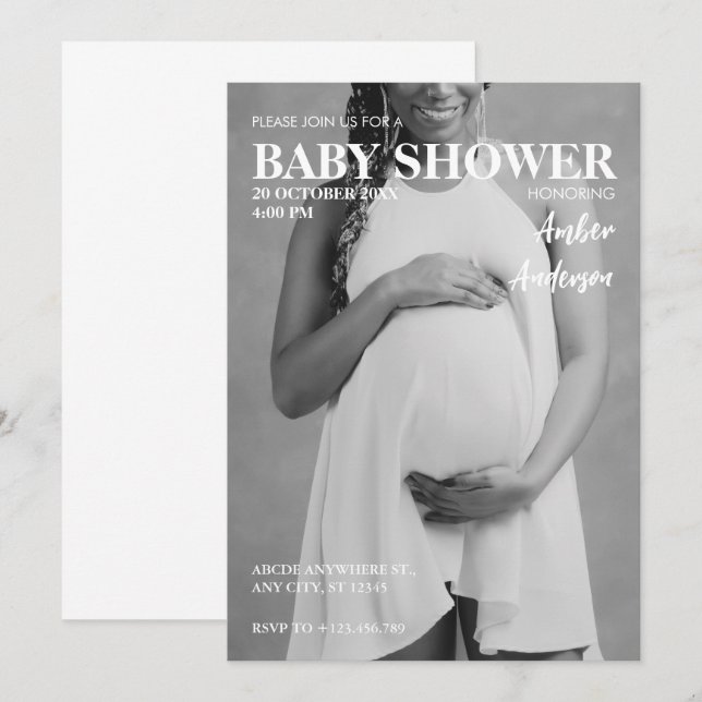 Invitación Moderna ducha de bebé estilo revista de fotos para (Anverso / Reverso)