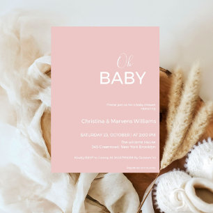 Invitación Moderna ducha de bebé neutra con caligrafía rosa p
