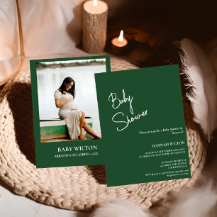 Invitación Moderna ducha de bebé verde esmeralda escrita a ma