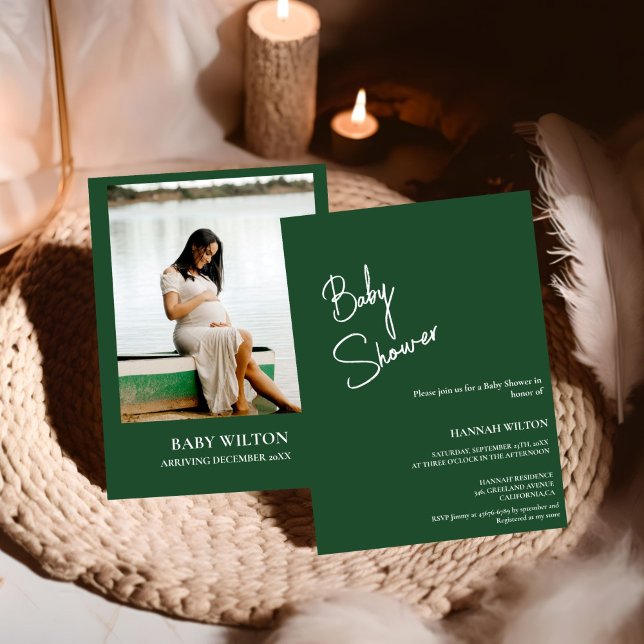 Invitación Moderna ducha de bebé verde esmeralda escrita a ma (Subido por el creador)