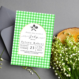 Invitación Moderna ducha de bebé verde para picnic BBQ