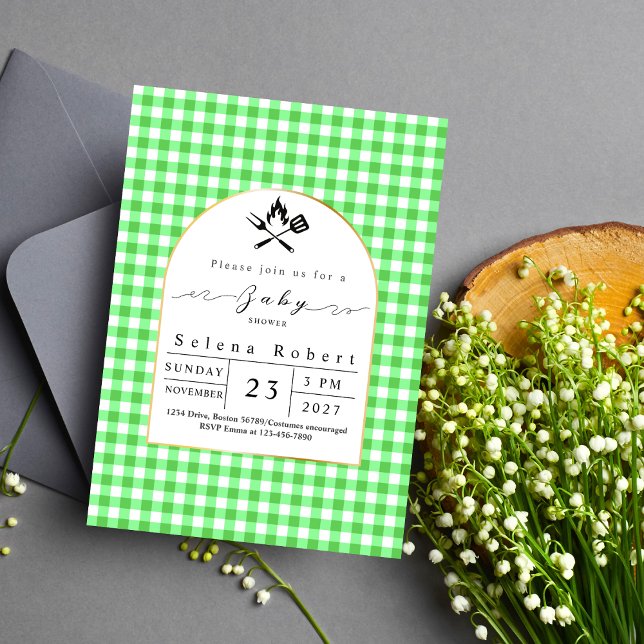 Invitación Moderna ducha de bebé verde para picnic BBQ (Subido por el creador)