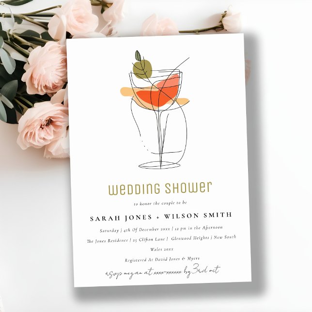 Invitación Moderna Ducha De Boda De Boda De Cocktail Wine Lin (Subido por el creador)