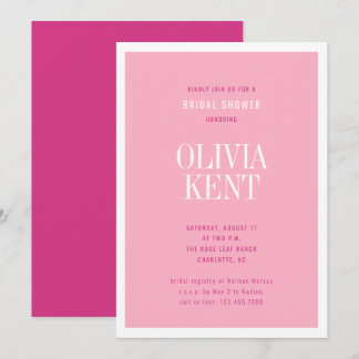 Invitación Moderna ducha de Boda de novia negrita rosa magent
