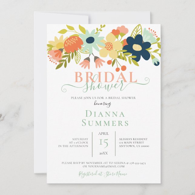 Invitación Moderna ducha de Boda floral con estilo Boho (Anverso)