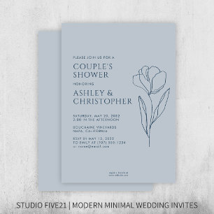 Invitación Moderna ducha de casamiento azul de la marina flor