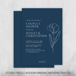 Invitación Moderna ducha de casamiento azul de la marina flor