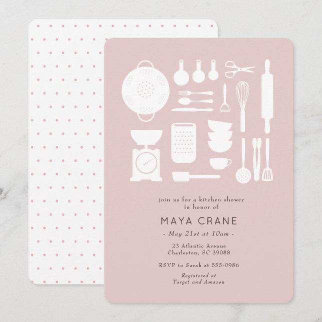 Invitación Moderna ducha de cocina con ducha de novia rosa (Anverso / Reverso)