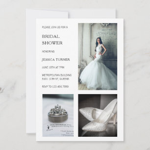 Invitación Moderna ducha de Collage de fotos blanco para novi