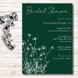 Invitación Moderna ducha de flores silvestres verdes y blanca