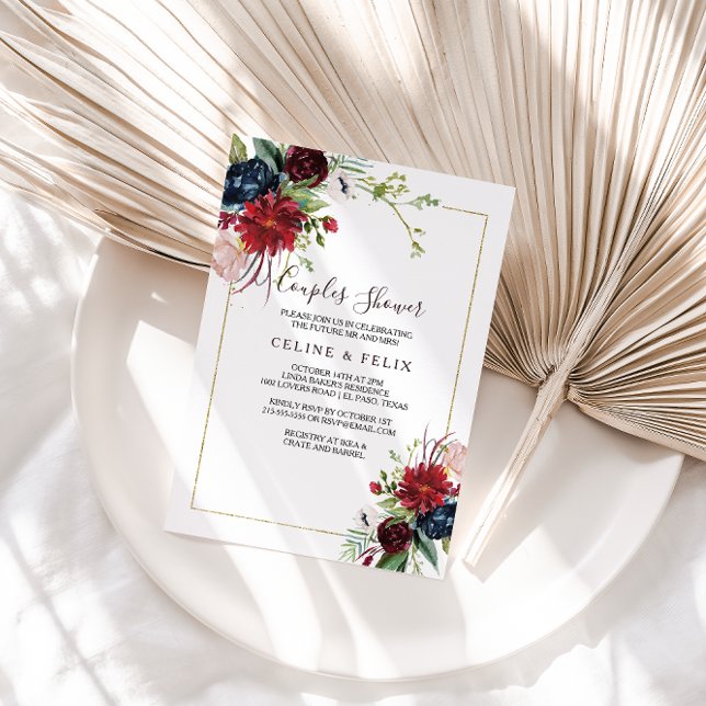 Invitación Moderna ducha de la Marina Borgoña Rubor Floral Co (Subido por el creador)