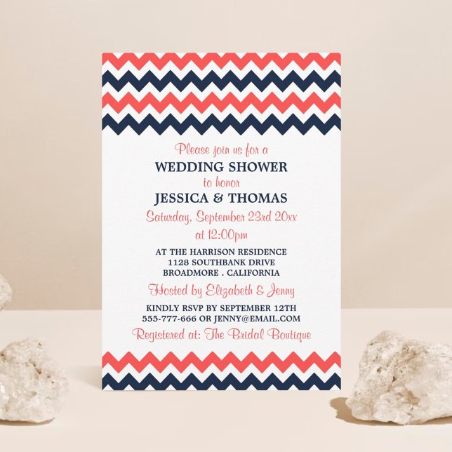 Invitación Moderna ducha de matrimonio de corales y navíos (Subido por el creador)