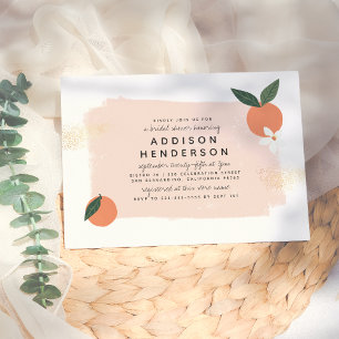 Invitación Moderna ducha de Naranja audaz y floreciente rosa