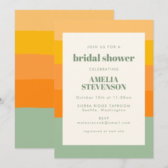 Invitación Moderna ducha de Naranja de bloques de color Mint  (Anverso / Reverso)