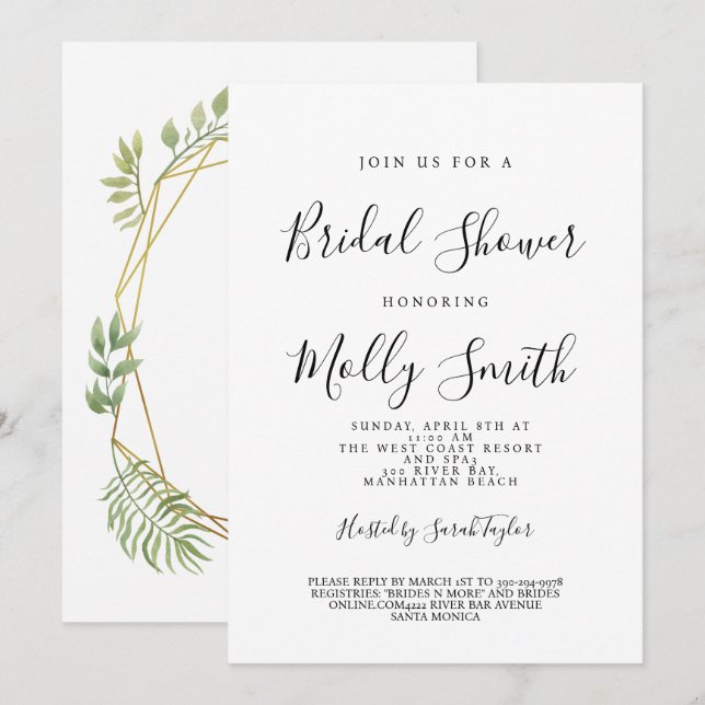 Invitación Moderna ducha de novia (Anverso / Reverso)