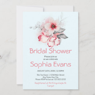 Invitación Moderna ducha de novia azul rosa y gris floral