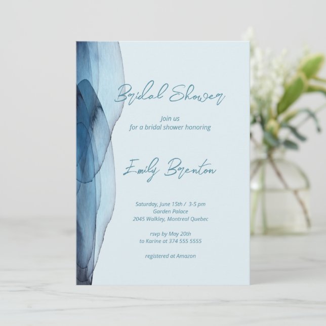 Invitación Moderna ducha de novia azul turbio (Anverso de pie)