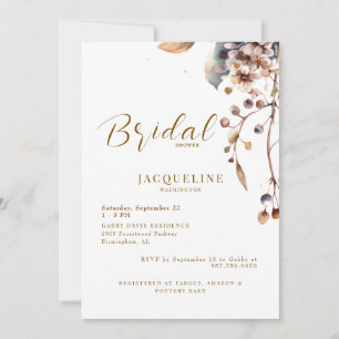 Invitación Moderna ducha de novia blanca de follaje cálido