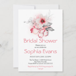 Invitación Moderna ducha de novia blanca rosa y gris floral