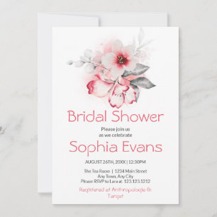 Invitación Moderna ducha de novia blanca rosa y gris floral